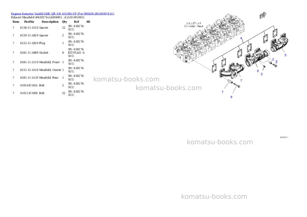 Komatsu saa6d140e-5jr s/n 631995-up for hm400-3r Parts catalog cover Page 5 Komatsu saa6d140e-5jr s/n 631995-up for hm400-3r Parts catalog cover Page 5
