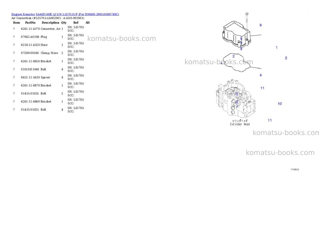 Komatsu saa6d140e-5j s/n 535703-up for hm400-3m0 Parts catalog cover Komatsu saa6d140e-5j s/n 535703-up for hm400-3m0 Parts catalog cover