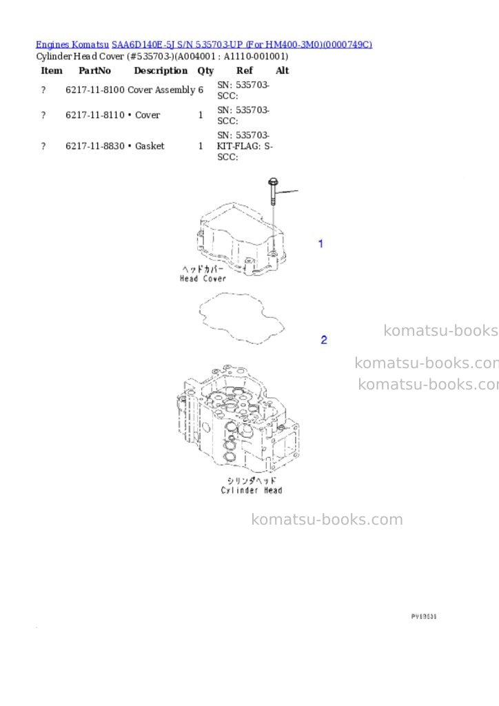 Komatsu saa6d140e-5j s/n 535703-up for hm400-3m0 Parts catalog cover Page 3 Komatsu saa6d140e-5j s/n 535703-up for hm400-3m0 Parts catalog cover Page 3