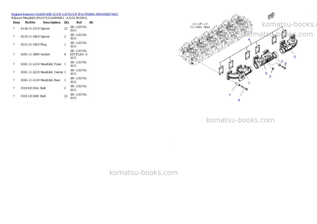 Komatsu saa6d140e-5j s/n 535703-up for hm400-3m0 Parts catalog cover Page 5 Komatsu saa6d140e-5j s/n 535703-up for hm400-3m0 Parts catalog cover Page 5