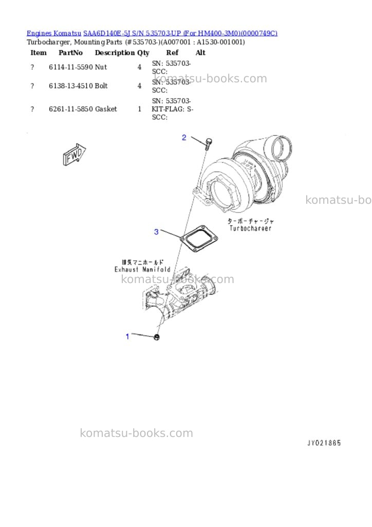 Komatsu saa6d140e-5j s/n 535703-up for hm400-3m0 Parts catalog cover Page 6 Komatsu saa6d140e-5j s/n 535703-up for hm400-3m0 Parts catalog cover Page 6
