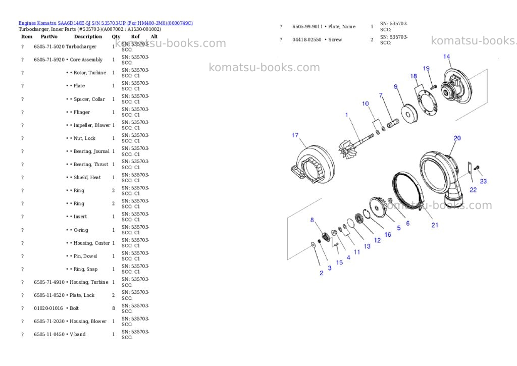 Komatsu saa6d140e-5j s/n 535703-up for hm400-3m0 Parts catalog cover Page 7 Komatsu saa6d140e-5j s/n 535703-up for hm400-3m0 Parts catalog cover Page 7