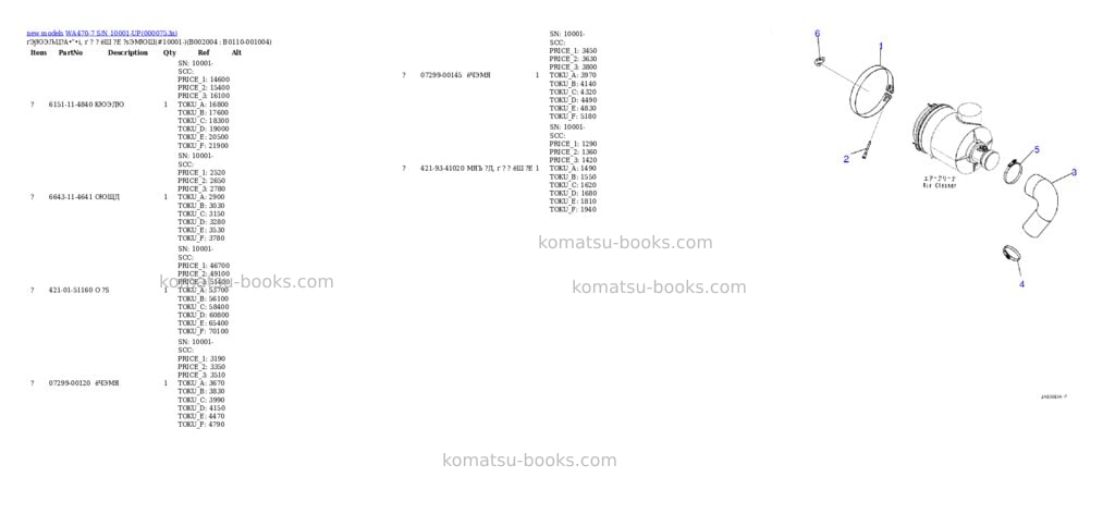 Komatsu WA470-7 S/N 10001-UP Parts catalog cover Page 5