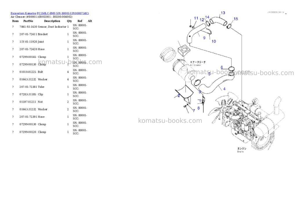 Komatsu pc350lc-8m0 s/n 80001-up Parts catalog cover Komatsu pc350lc-8m0 s/n 80001-up Parts catalog cover
