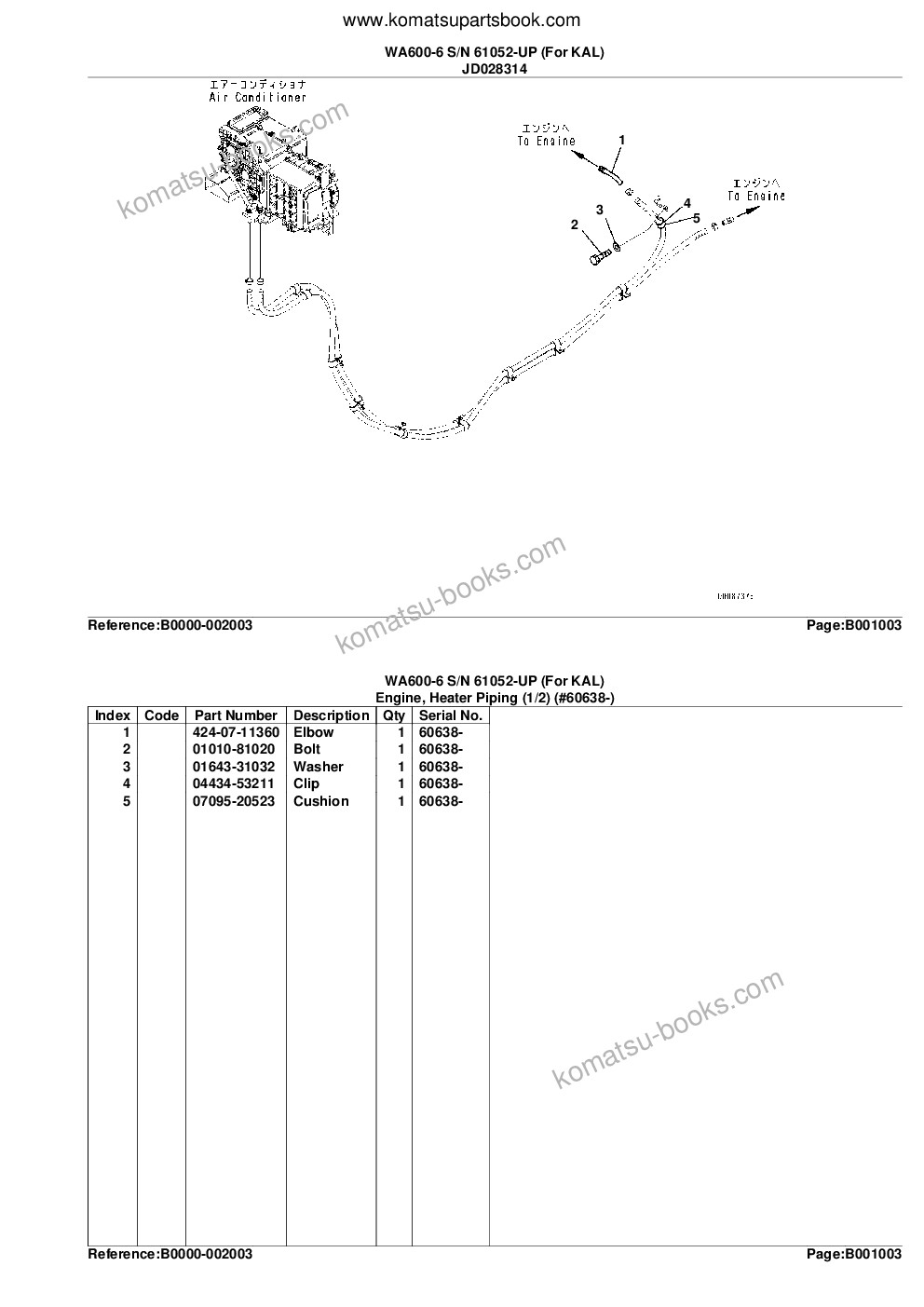 Komatsu wa600-6 s/n 61052-up for kal Каталог запчастей обложка Страница 8