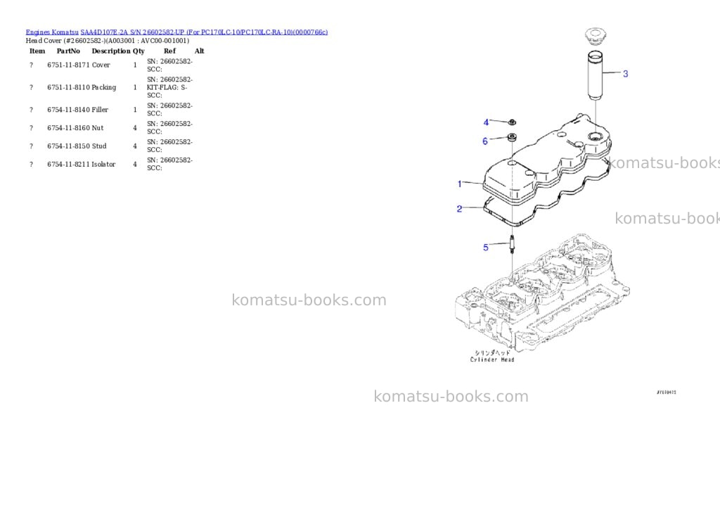 Komatsu saa4d107e-2a s/n 26602582-up for pc170lc-10/pc170lc-ra-10 Parts catalog cover Page 2 Komatsu saa4d107e-2a s/n 26602582-up for pc170lc-10/pc170lc-ra-10 Parts catalog cover Page 2