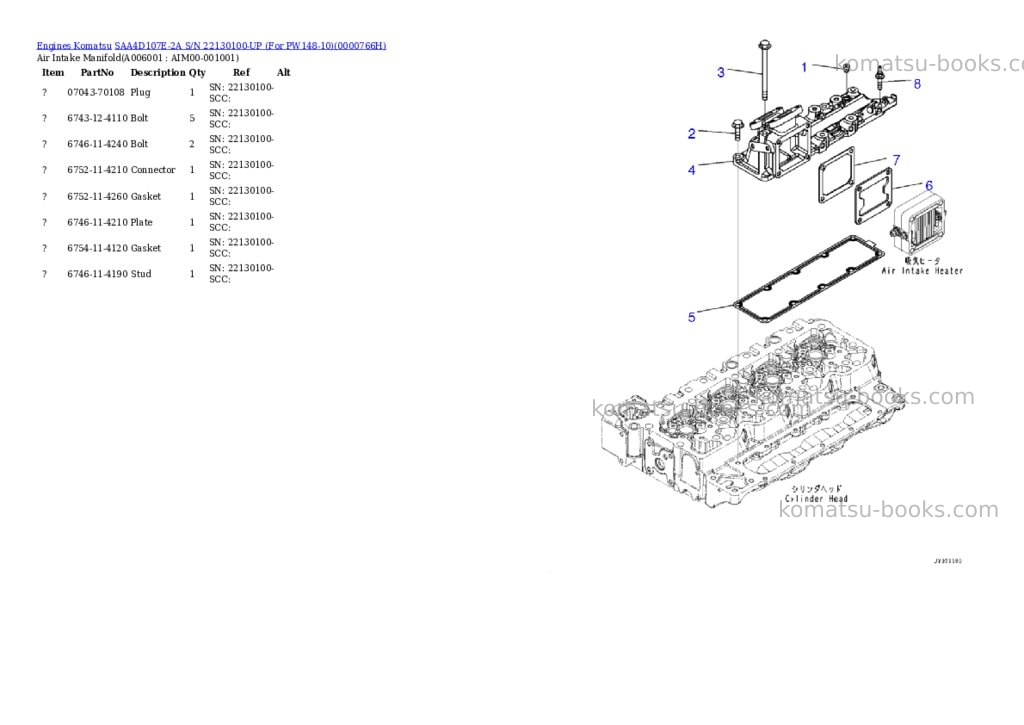 Komatsu saa4d107e-2a s/n 22130100-up for pw148-10 Parts catalog cover Page 5