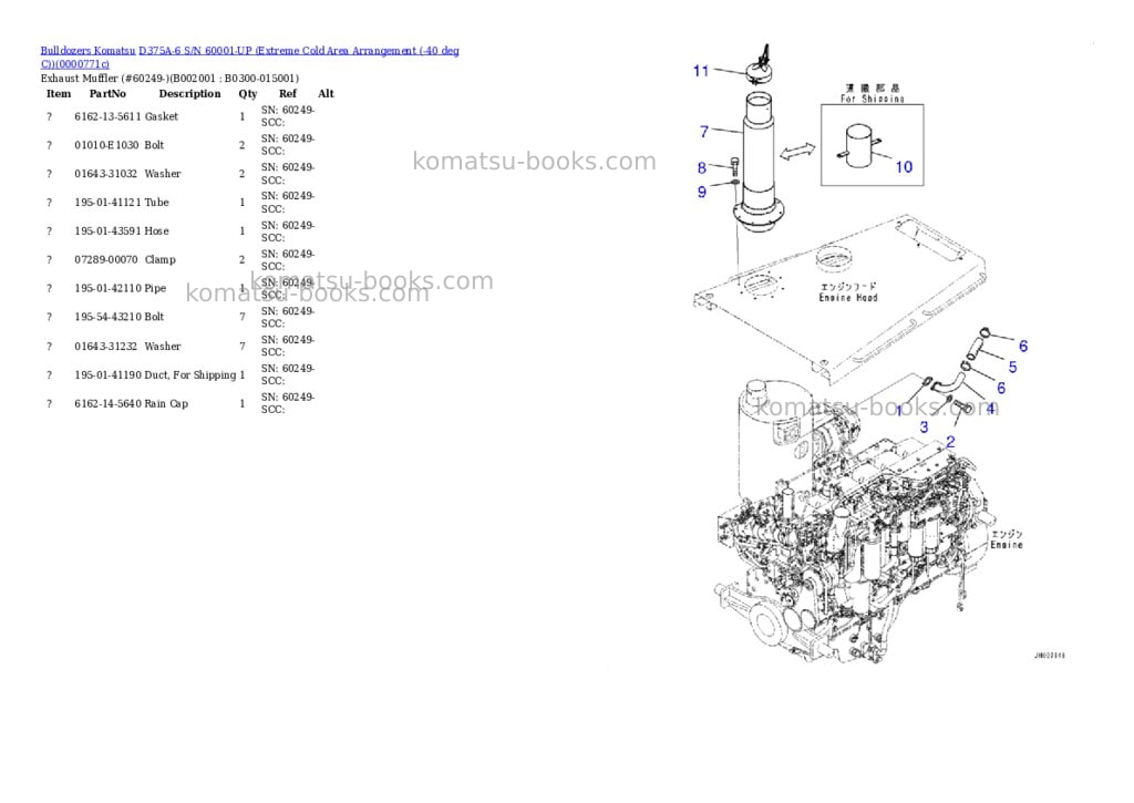 Komatsu D375A-6 S/N 60001-UP (Extreme Cold Area Arrangement (-40 deg C)) Parts catalog cover Komatsu D375A-6 S/N 60001-UP (Extreme Cold Area Arrangement (-40 deg C)) Parts catalog cover