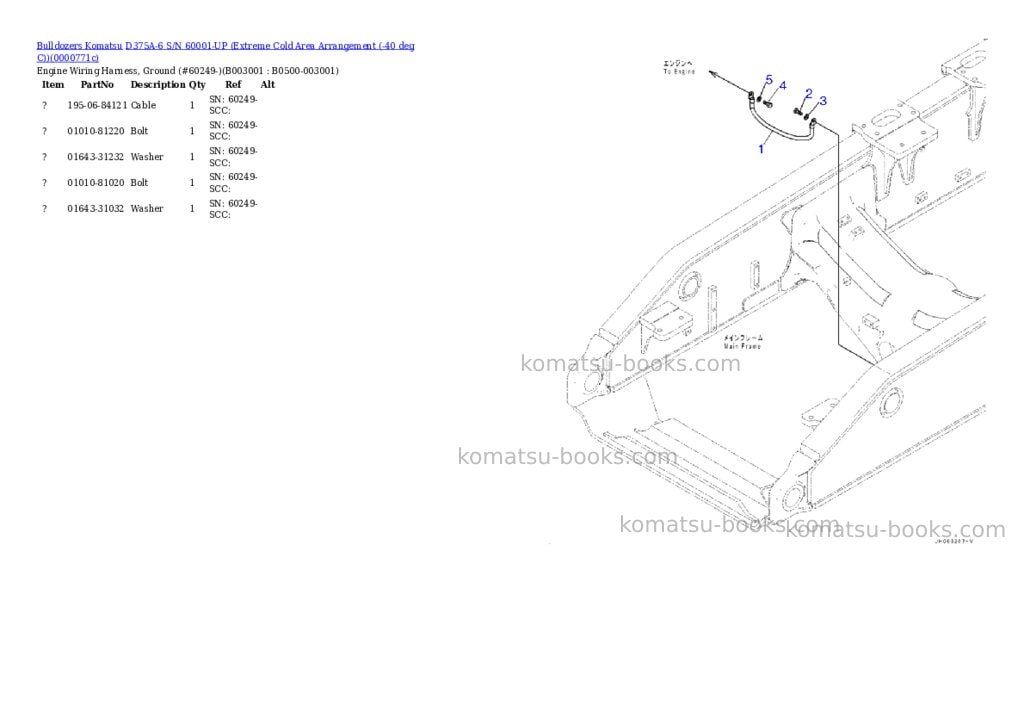 Komatsu D375A-6 S/N 60001-UP (Extreme Cold Area Arrangement (-40 deg C)) Parts catalog cover Page 2 Komatsu D375A-6 S/N 60001-UP (Extreme Cold Area Arrangement (-40 deg C)) Parts catalog cover Page 2