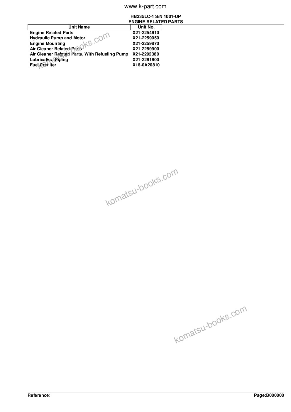 Komatsu hb335lc-1 s/n 1001-up Parts catalog cover Page 2 Komatsu hb335lc-1 s/n 1001-up Parts catalog cover Page 2