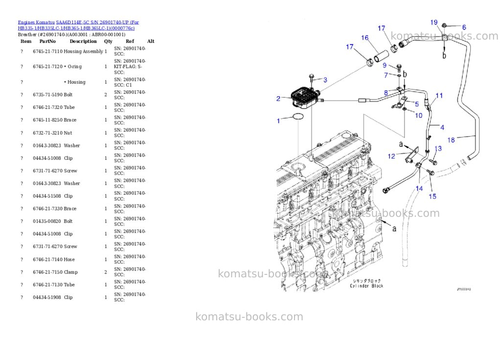Komatsu saa6d114e-5c s/n 26901740-up for hb335-1/hb335lc-1/hb365-1/hb365lc-1 Parts catalog cover Page 2