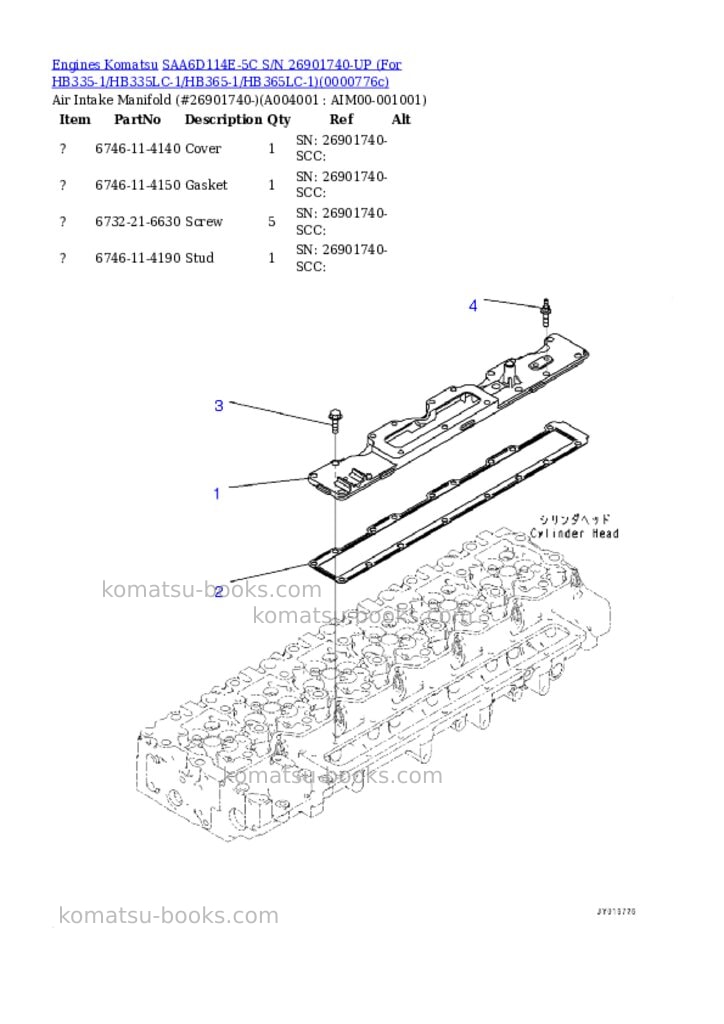Komatsu saa6d114e-5c s/n 26901740-up for hb335-1/hb335lc-1/hb365-1/hb365lc-1 Parts catalog cover Page 3