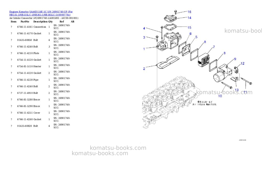 Komatsu saa6d114e-5c s/n 26901740-up for hb335-1/hb335lc-1/hb365-1/hb365lc-1 Parts catalog cover Page 4