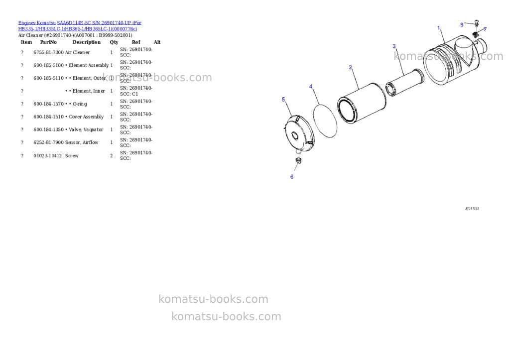 Komatsu saa6d114e-5c s/n 26901740-up for hb335-1/hb335lc-1/hb365-1/hb365lc-1 Parts catalog cover Page 6