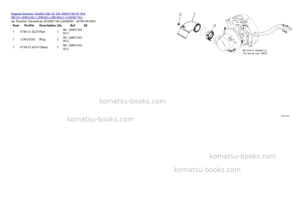 Komatsu saa6d114e-5c s/n 26901740-up for hb335-1/hb335lc-1/hb365-1/hb365lc-1 Parts catalog cover Page 7