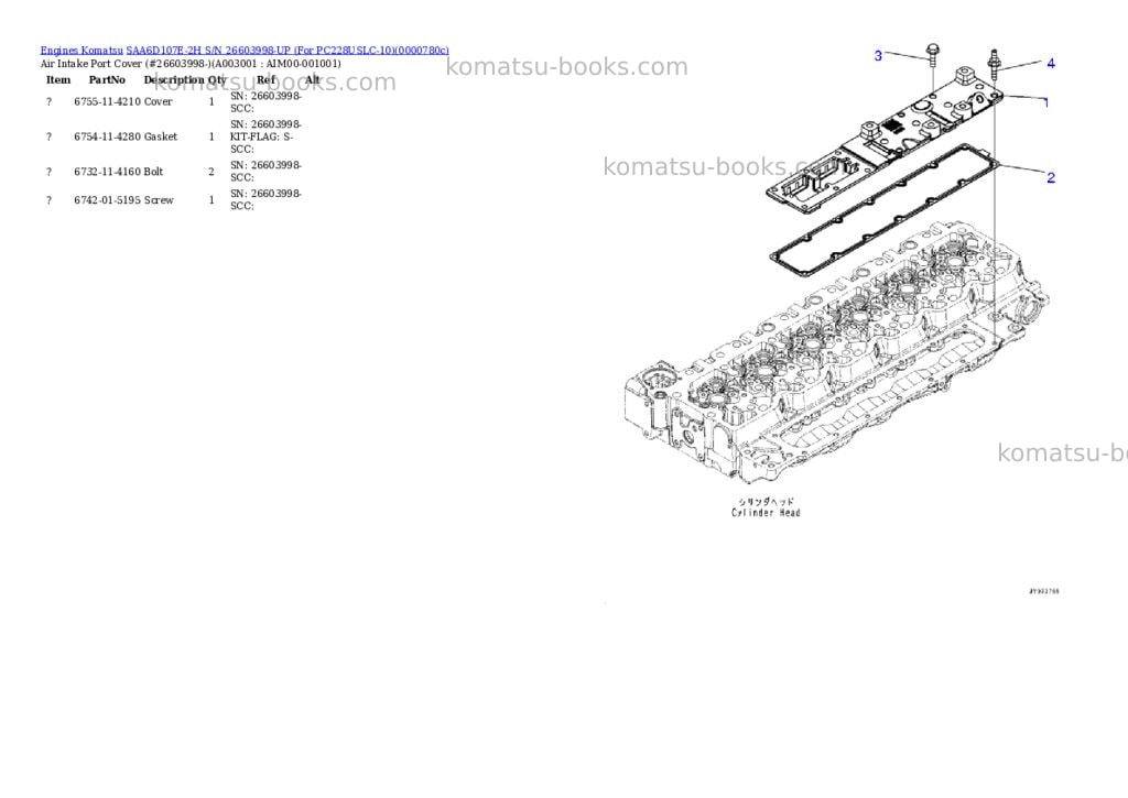 Komatsu SAA6D107E-2H S/N 26603998-UP (For PC228USLC-10) Parts catalog cover Page 2