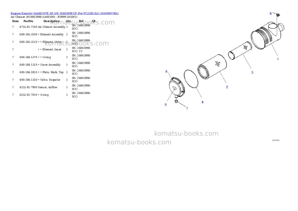 Komatsu SAA6D107E-2H S/N 26603998-UP (For PC228USLC-10) Parts catalog cover Page 4