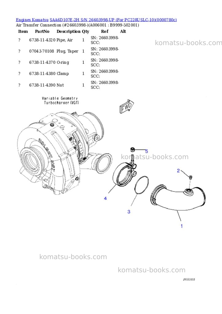 Komatsu SAA6D107E-2H S/N 26603998-UP (For PC228USLC-10) Parts catalog cover Page 5