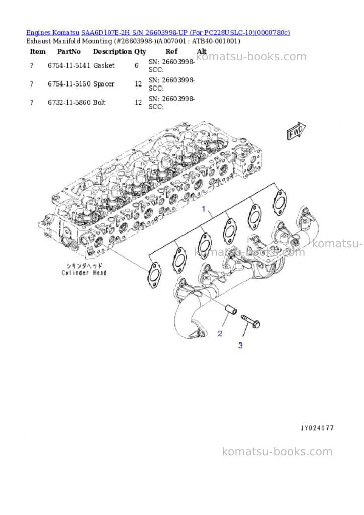 Komatsu SAA6D107E-2H S/N 26603998-UP (For PC228USLC-10) Parts catalog cover Page 6