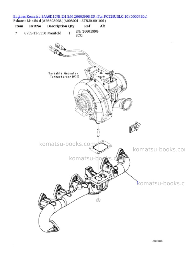 Komatsu SAA6D107E-2H S/N 26603998-UP (For PC228USLC-10) Parts catalog cover Page 7