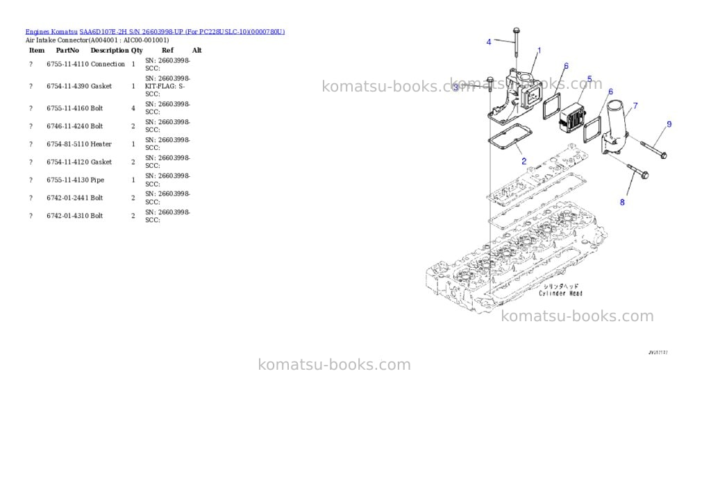 Komatsu saa6d107e-2h s/n 26603998-up for pc228uslc-10 Parts catalog cover Page 3