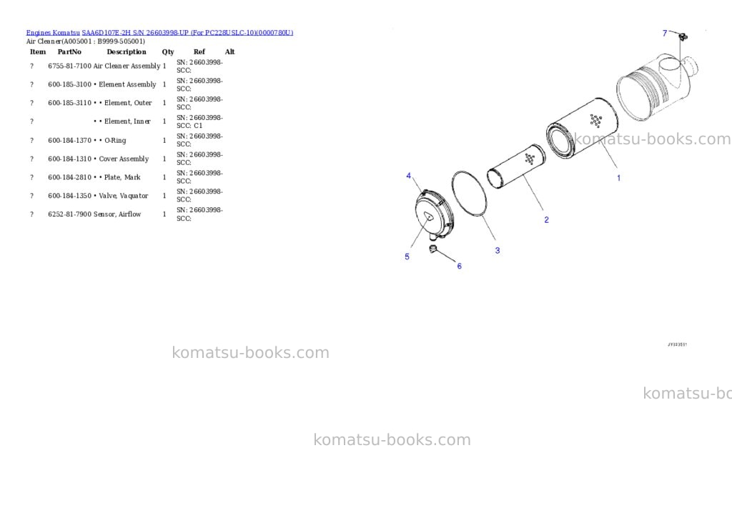 Komatsu saa6d107e-2h s/n 26603998-up for pc228uslc-10 Parts catalog cover Page 4