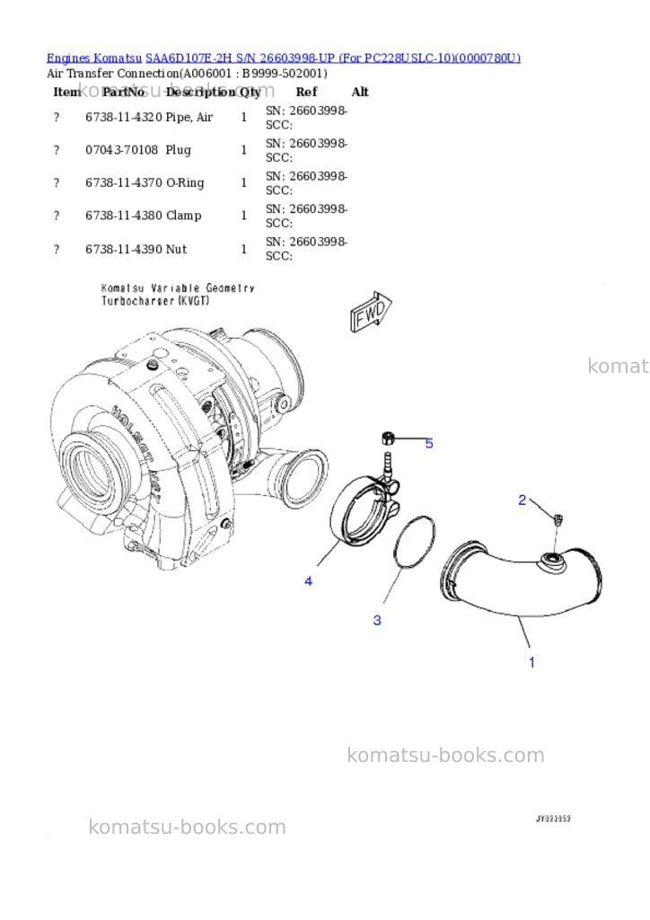 Komatsu saa6d107e-2h s/n 26603998-up for pc228uslc-10 Parts catalog cover Page 5