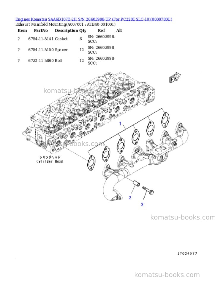 Komatsu saa6d107e-2h s/n 26603998-up for pc228uslc-10 Parts catalog cover Page 6