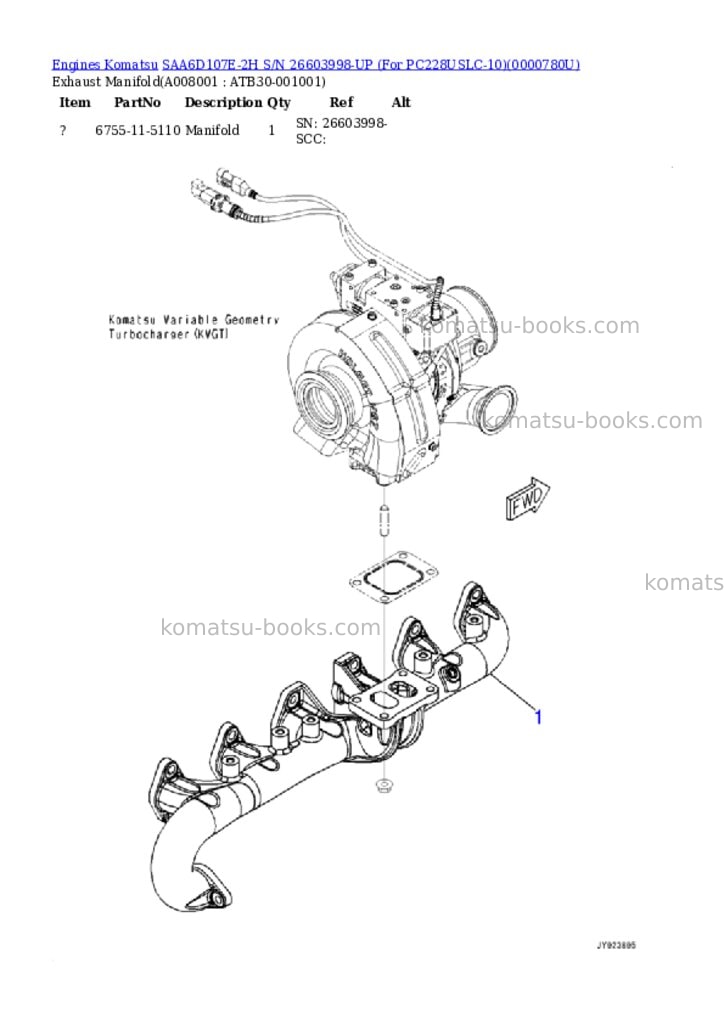 Komatsu saa6d107e-2h s/n 26603998-up for pc228uslc-10 Parts catalog cover Page 7