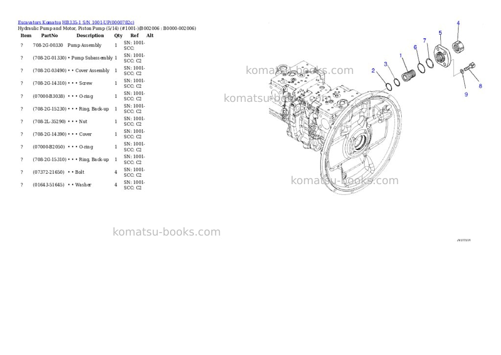 Komatsu hb335-1 s/n 1001-up Parts catalog cover Page 10
