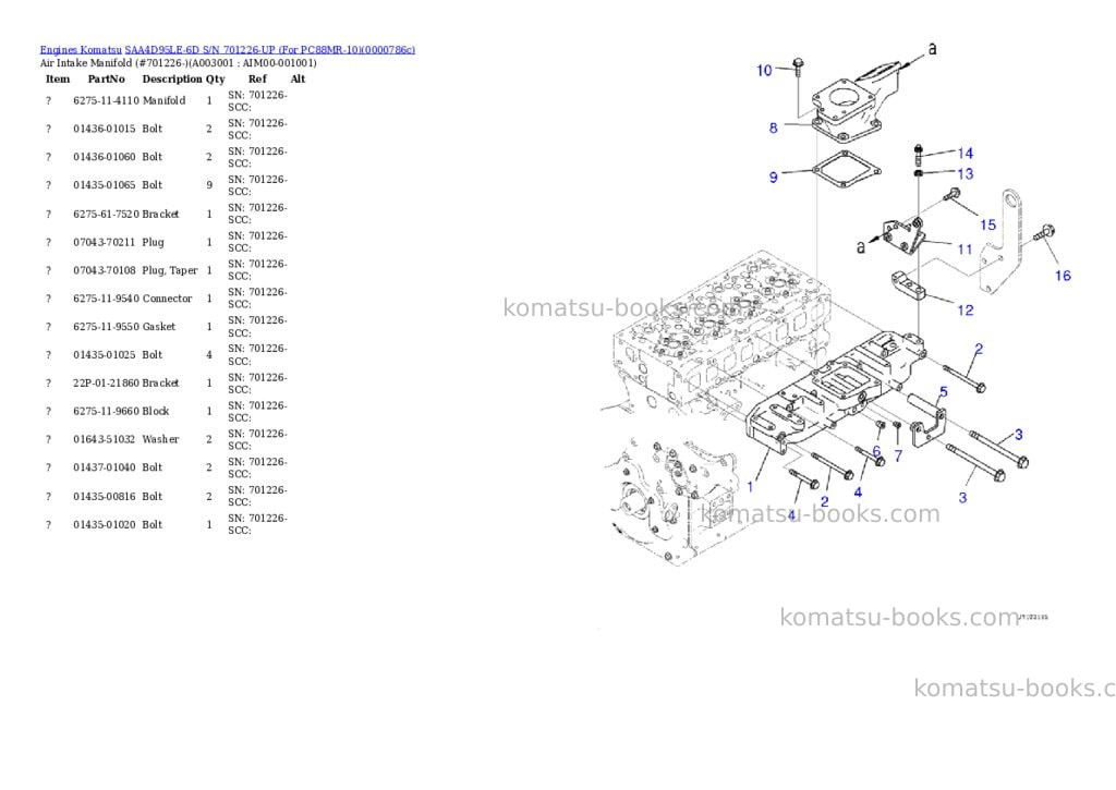 Komatsu saa4d95le-6d s/n 701226-up for pc88mr-10 Parts catalog cover Page 2 Komatsu saa4d95le-6d s/n 701226-up for pc88mr-10 Parts catalog cover Page 2