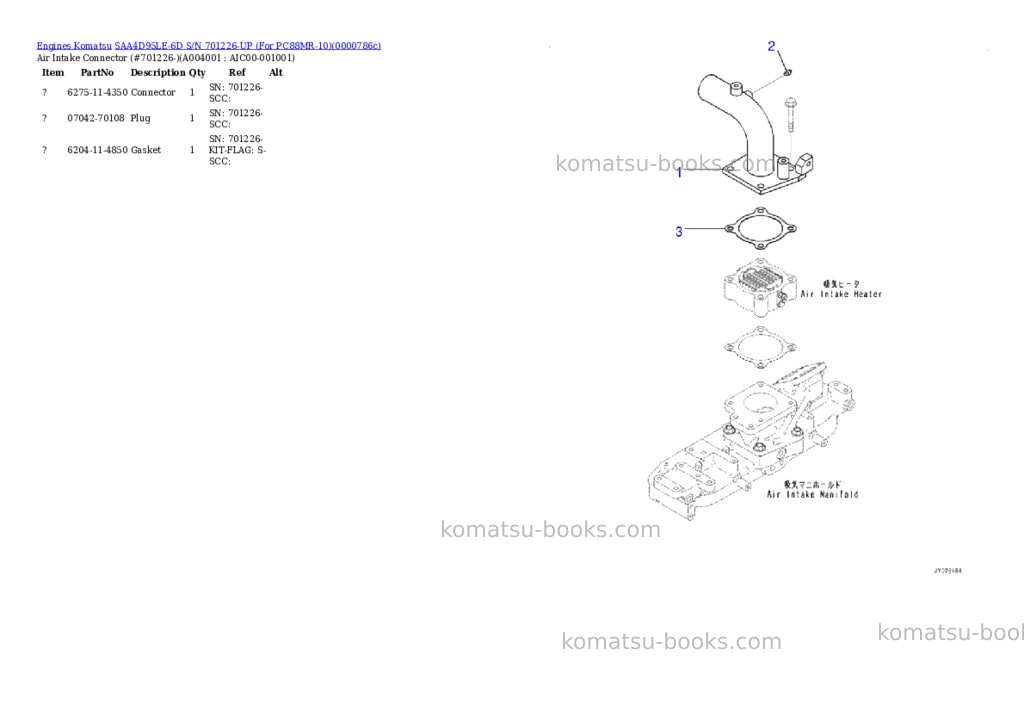 Komatsu saa4d95le-6d s/n 701226-up for pc88mr-10 Parts catalog cover Page 3 Komatsu saa4d95le-6d s/n 701226-up for pc88mr-10 Parts catalog cover Page 3