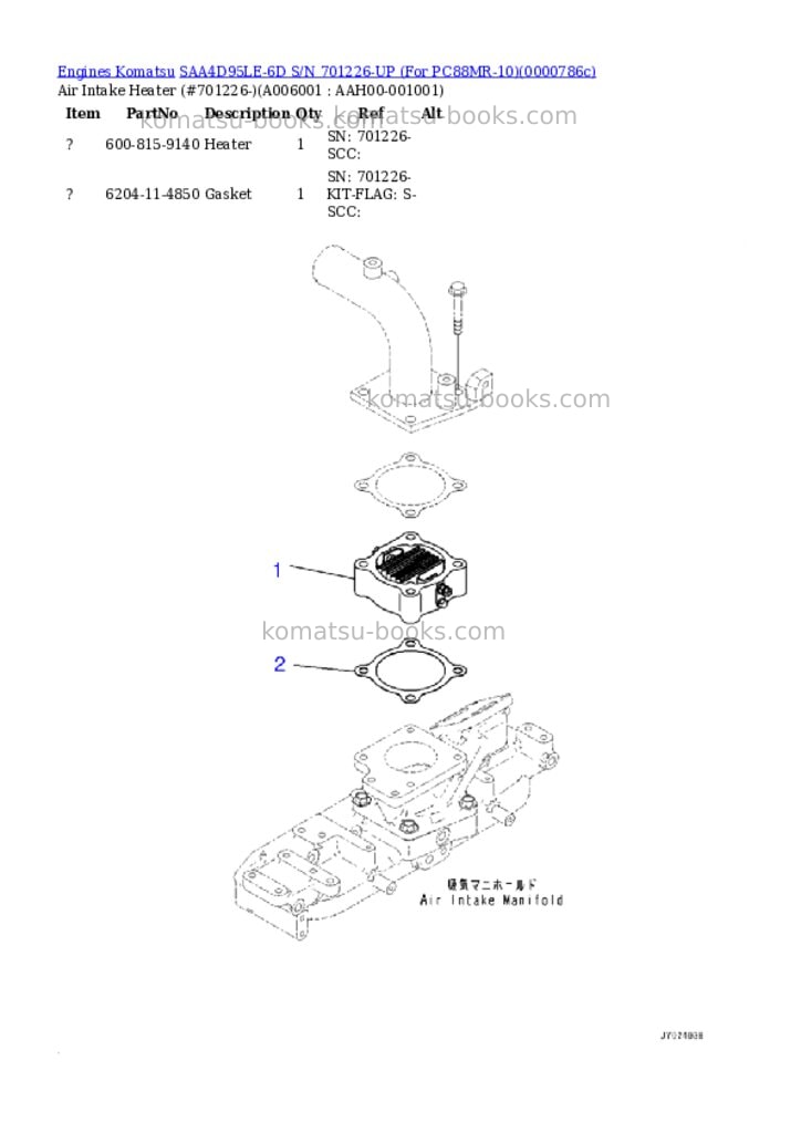Komatsu saa4d95le-6d s/n 701226-up for pc88mr-10 Parts catalog cover Page 5 Komatsu saa4d95le-6d s/n 701226-up for pc88mr-10 Parts catalog cover Page 5