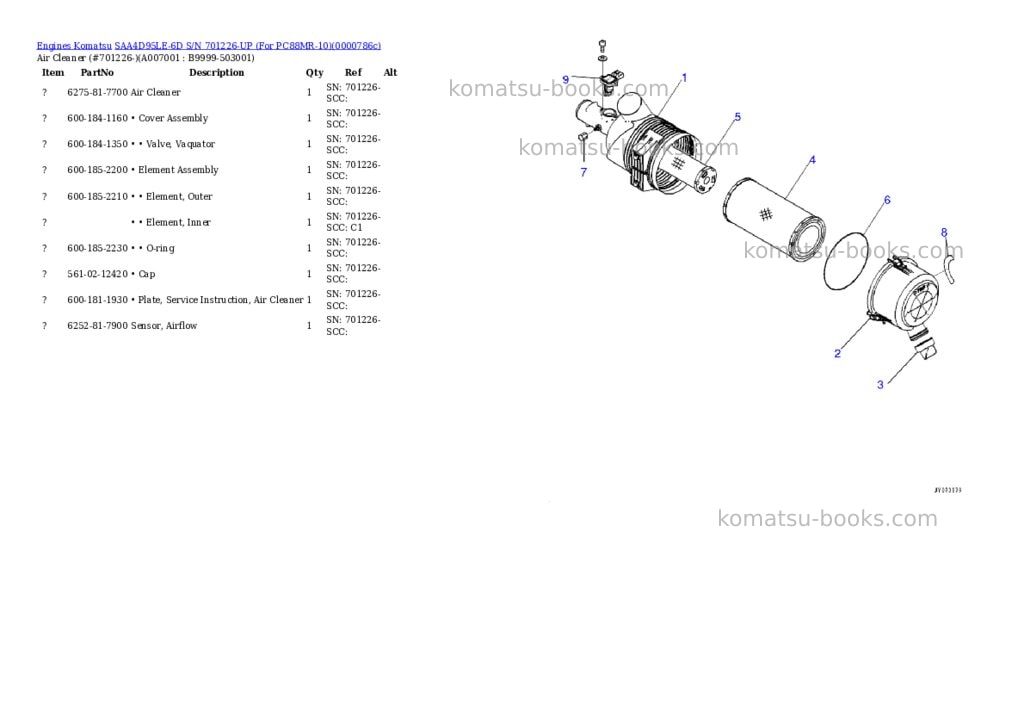 Komatsu saa4d95le-6d s/n 701226-up for pc88mr-10 Parts catalog cover Page 6 Komatsu saa4d95le-6d s/n 701226-up for pc88mr-10 Parts catalog cover Page 6