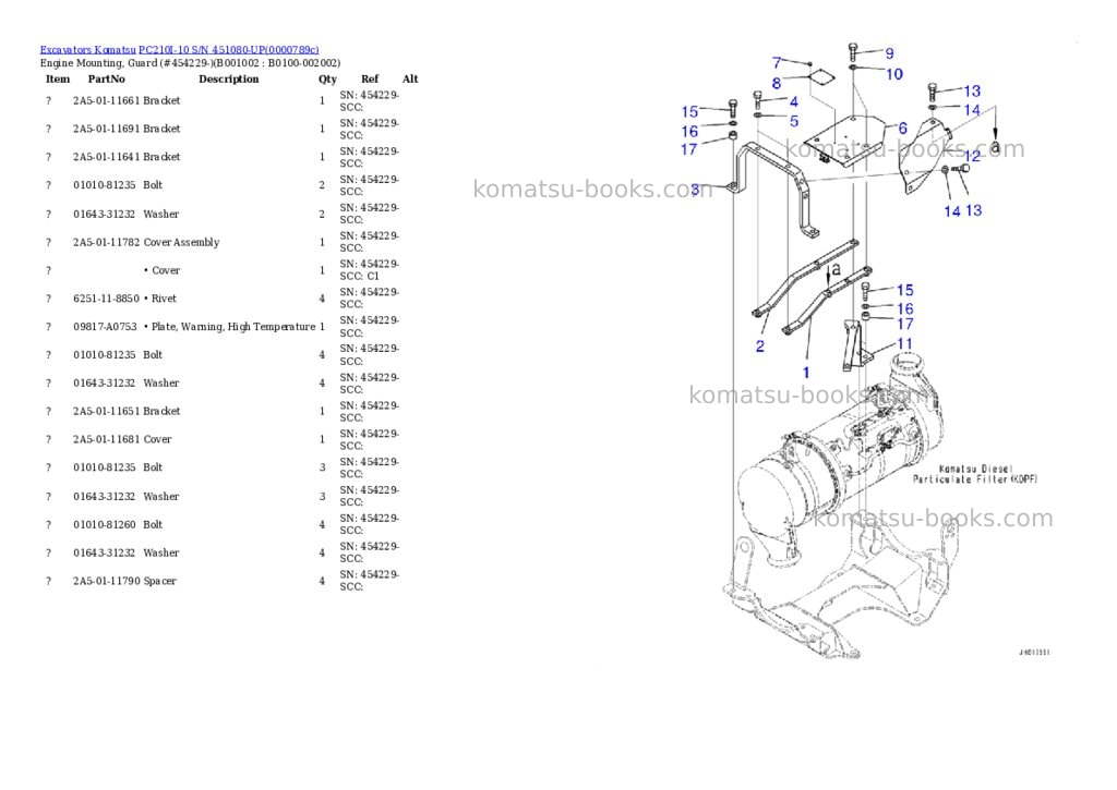 Komatsu pc210i-10 s/n 451080-up Parts catalog cover