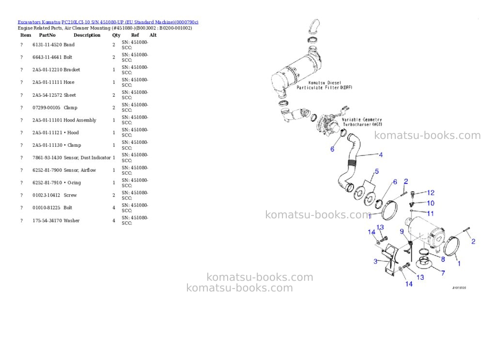 Komatsu PC210LCI-10 S/N 451080-UP (EU Standard Machine) Parts catalog cover Page 5