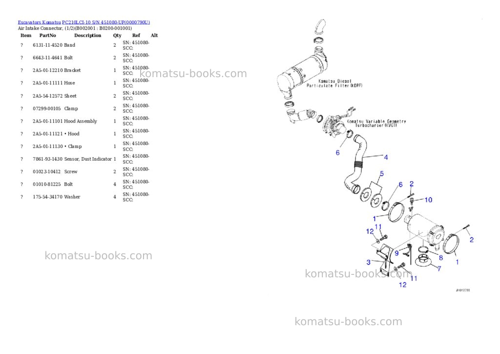 Komatsu pc210lci-10 s/n 451080-up eu standard machine Parts catalog cover Page 2
