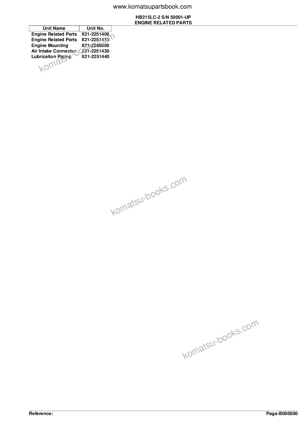 Komatsu HB215LC-2 S/N 50001-UP Parts catalog cover Page 2
