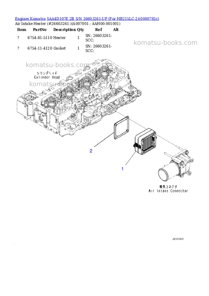 Komatsu SAA4D107E-2B S/N 26603261-UP (For HB215LC-2) Parts catalog cover Page 6 Komatsu SAA4D107E-2B S/N 26603261-UP (For HB215LC-2) Parts catalog cover Page 6