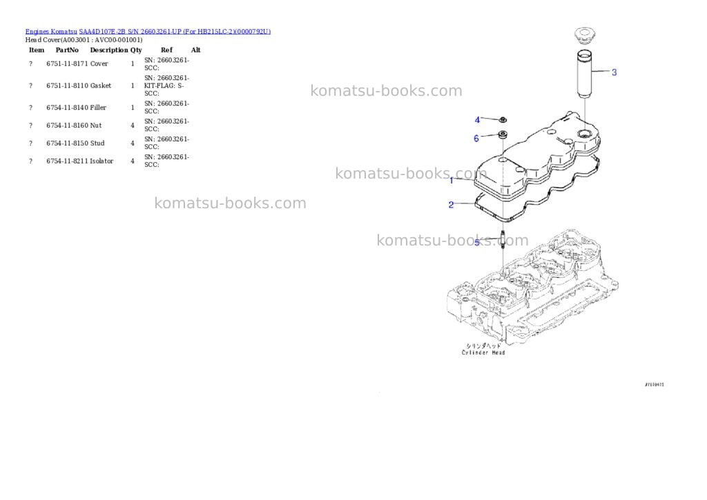Komatsu saa4d107e-2b s/n 26603261-up for hb215lc-2 Parts catalog cover Page 2 Komatsu saa4d107e-2b s/n 26603261-up for hb215lc-2 Parts catalog cover Page 2