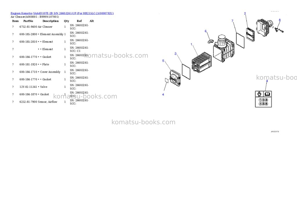 Komatsu saa4d107e-2b s/n 26603261-up for hb215lc-2 Parts catalog cover Page 7 Komatsu saa4d107e-2b s/n 26603261-up for hb215lc-2 Parts catalog cover Page 7