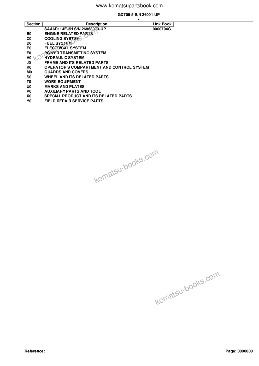 Komatsu gd705-5 s/n 26001-up Parts catalog cover Komatsu gd705-5 s/n 26001-up Parts catalog cover