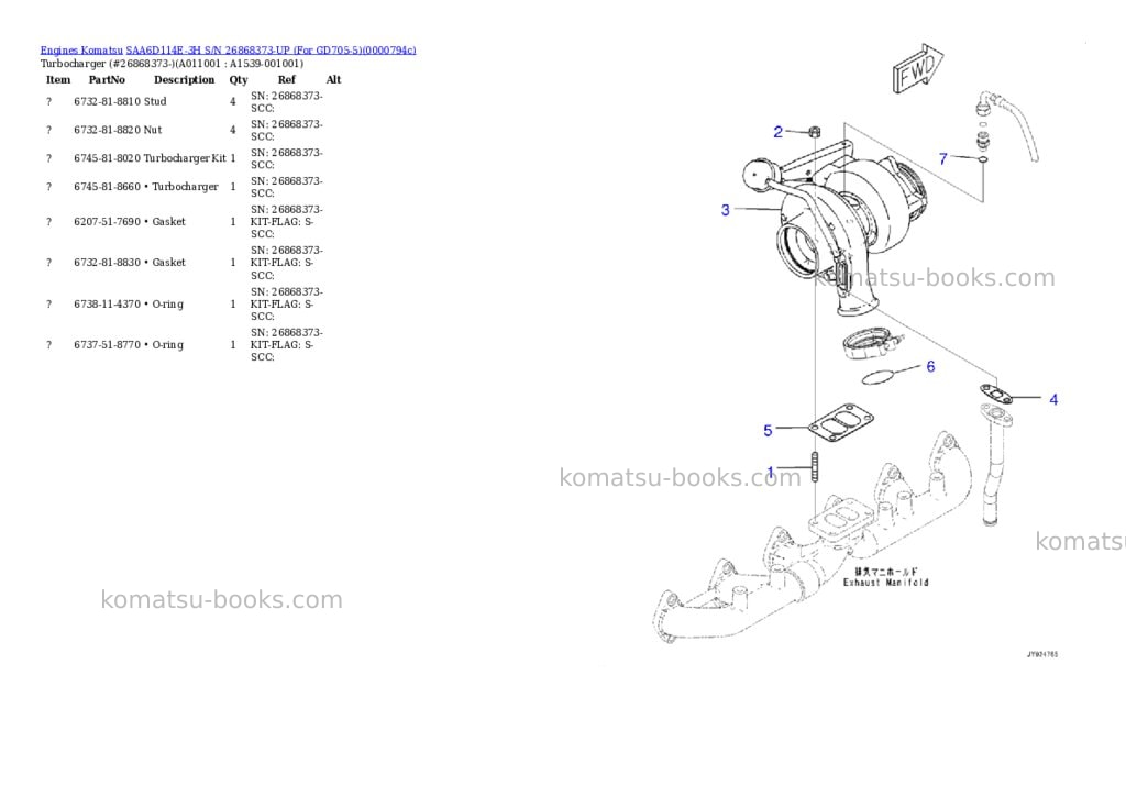 Komatsu saa6d114e-3h s/n 26868373-up for gd705-5 Parts catalog cover Page 10
