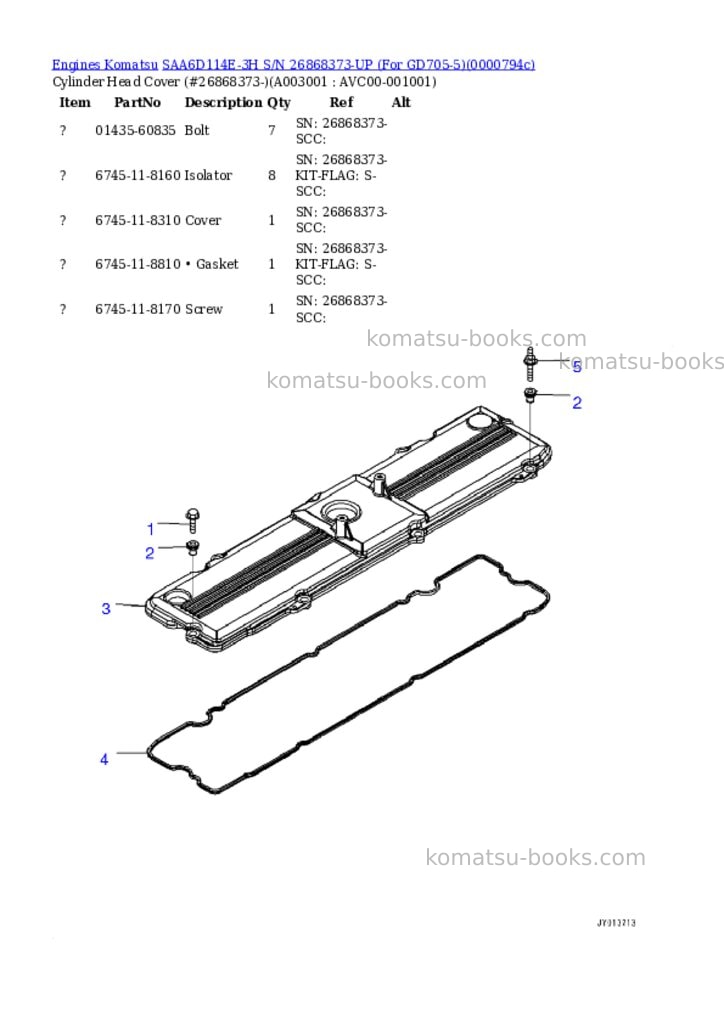 Komatsu saa6d114e-3h s/n 26868373-up for gd705-5 Parts catalog cover Page 2