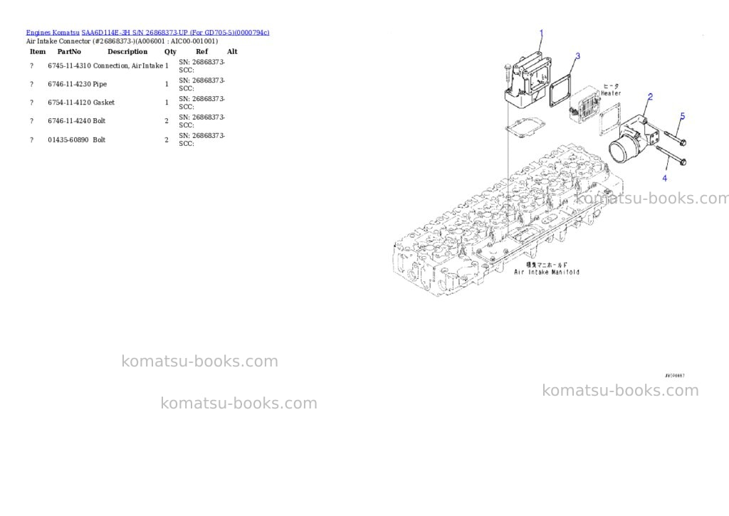 Komatsu saa6d114e-3h s/n 26868373-up for gd705-5 Parts catalog cover Page 5