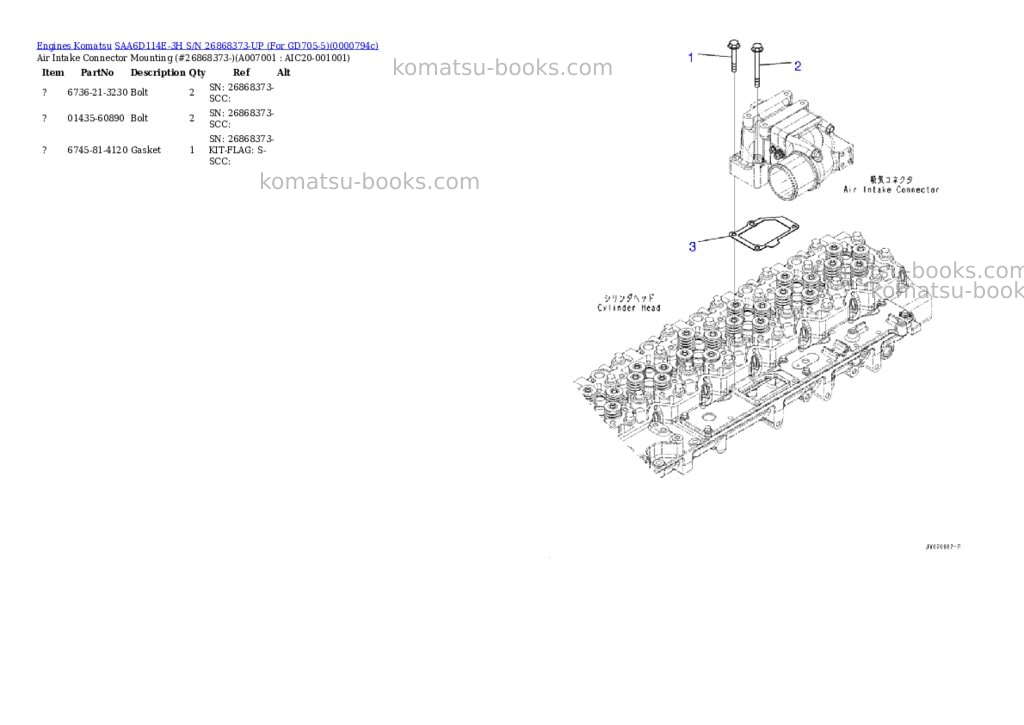 Komatsu saa6d114e-3h s/n 26868373-up for gd705-5 Parts catalog cover Page 6