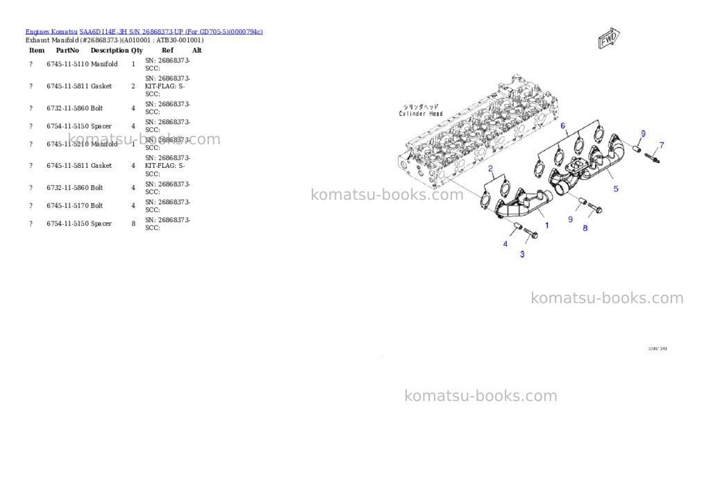 Komatsu saa6d114e-3h s/n 26868373-up for gd705-5 Parts catalog cover Page 9