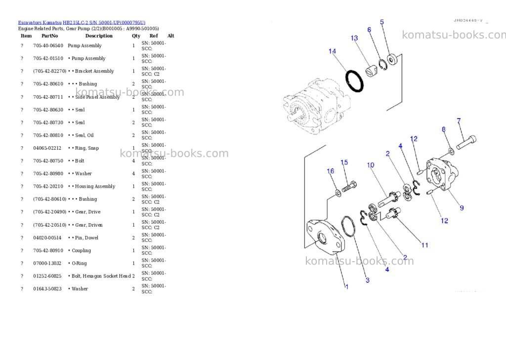 Komatsu hb215lc-2 s/n 50001-up Parts catalog cover