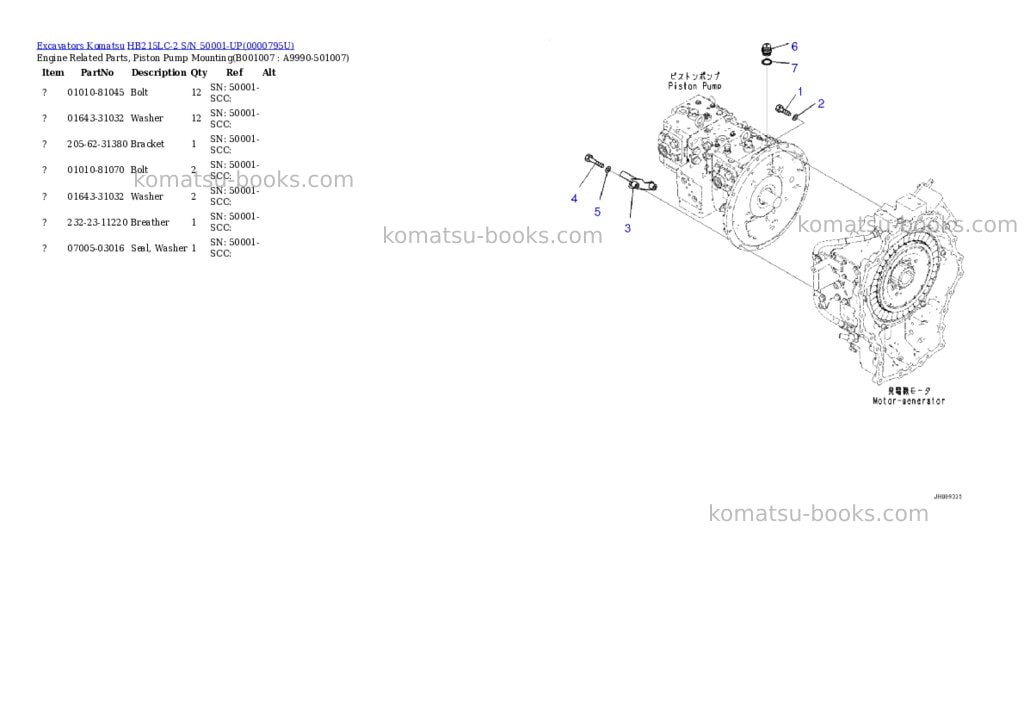Komatsu hb215lc-2 s/n 50001-up Parts catalog cover Page 3