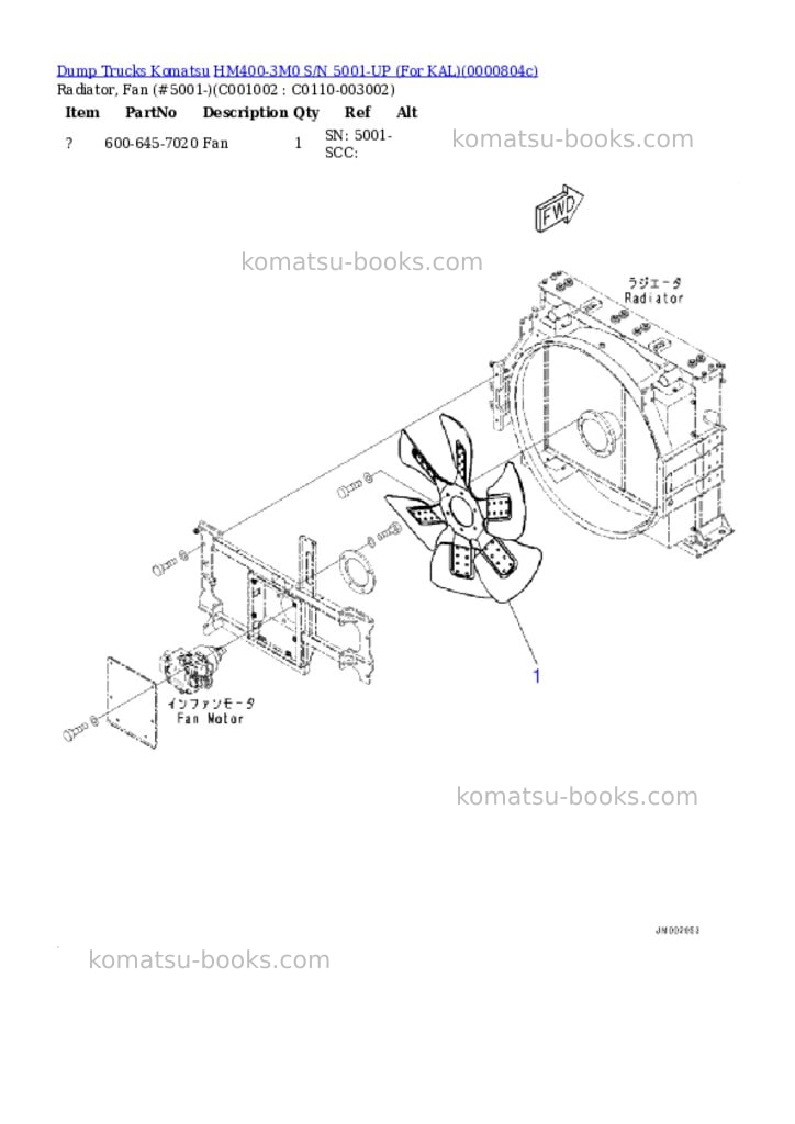 Komatsu HM400-3M0 S/N 5001-UP (For KAL) Parts catalog cover Page 10